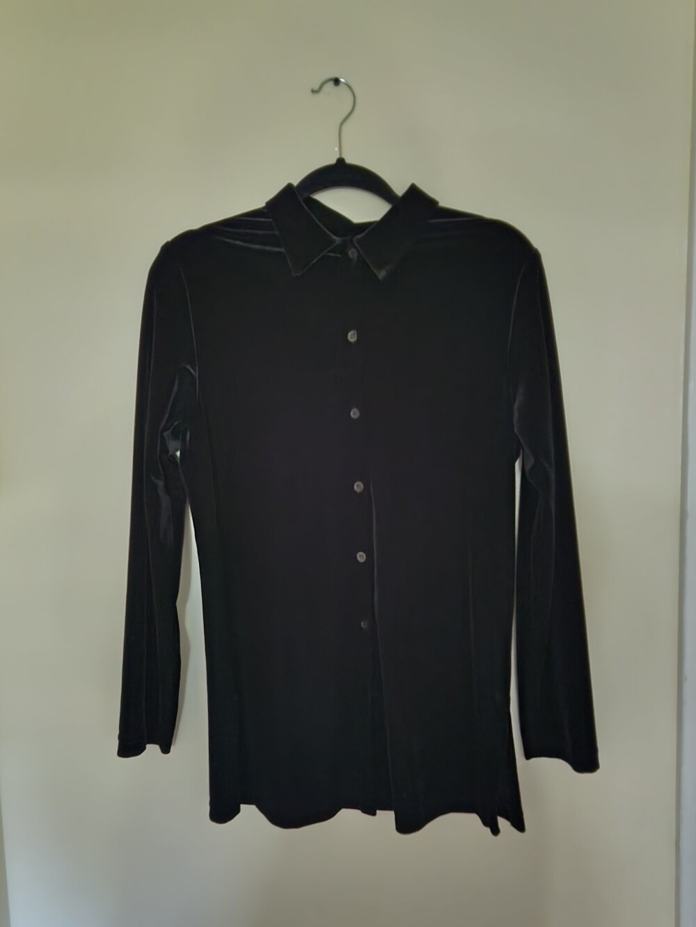 Vtg 90s August Silk Black Velvet Button Down LONG Tunic Goth Whimsy Lagenlook S